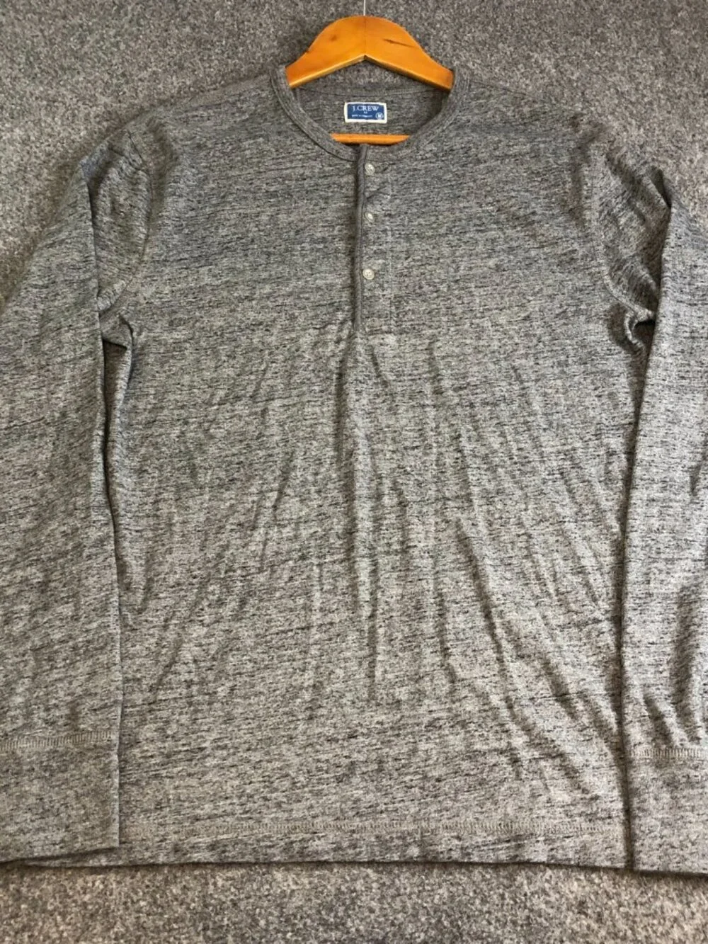 J Crew Shirt Mens MEdium Gray Heather Henley Knit Goods Long Sleeve 100% Cotton
